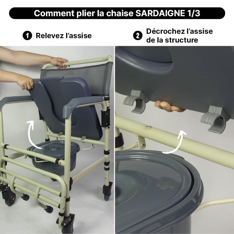 Comment plier sa chaise de toilette Sardaigne pour seniors ?