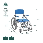 Fiche technique dimensions, poids et charge maximale de la chaise de douche et WC Aston grandes roue