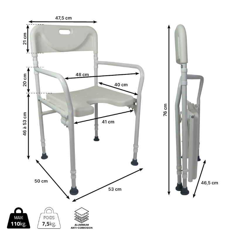 dimensions chaise de douche tobago