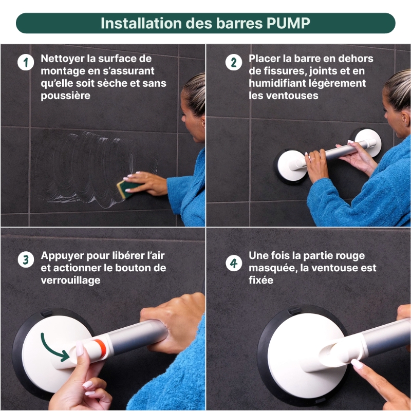 Les barres de relevage PMR PUMP à ventouse sont très simples à installer