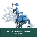 Les différentes inclinaisons par le vérin du fauteuil de douche toilette PELICAN pour enfant