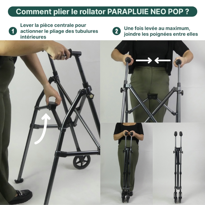 Comment plier le rollator parapluie NEO POP en 2 étapes