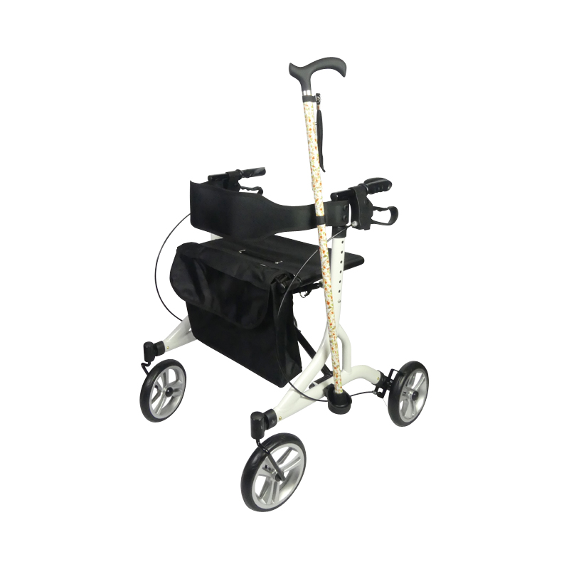 Rollator Neo Easy blanc avec canne fixée au dossier - réf. 826303BLANC