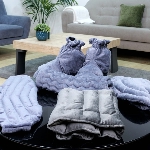 Lot de coussins universels à chauffer en graines de lin, différents modèles gris anthracite.
