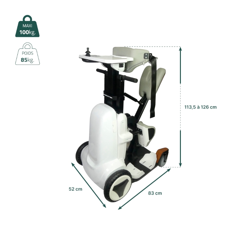 Fiche technique dimensions et charge maximale du verticalisateur XZ-Droid Smart - réf. 875041