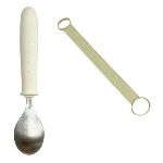 Cuillère ergonomique avec une lanière de maintien à la main