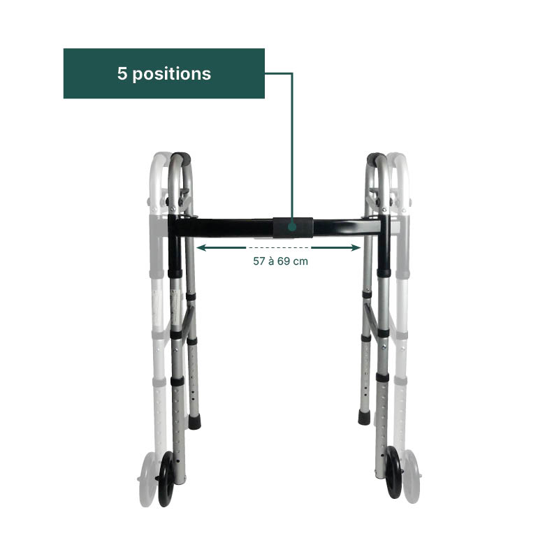 Adjustable 2-wheel folding walking frame