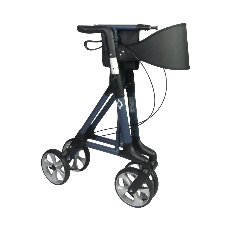 Rollator Magnus bleu cobalt, vue 3/4 arrière avec dossier - réf. 826322COBALT