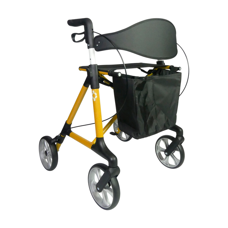 Rollator Magnus curry avec dossier et sac de transport, vue 3/4 - réf. 826322CURRY