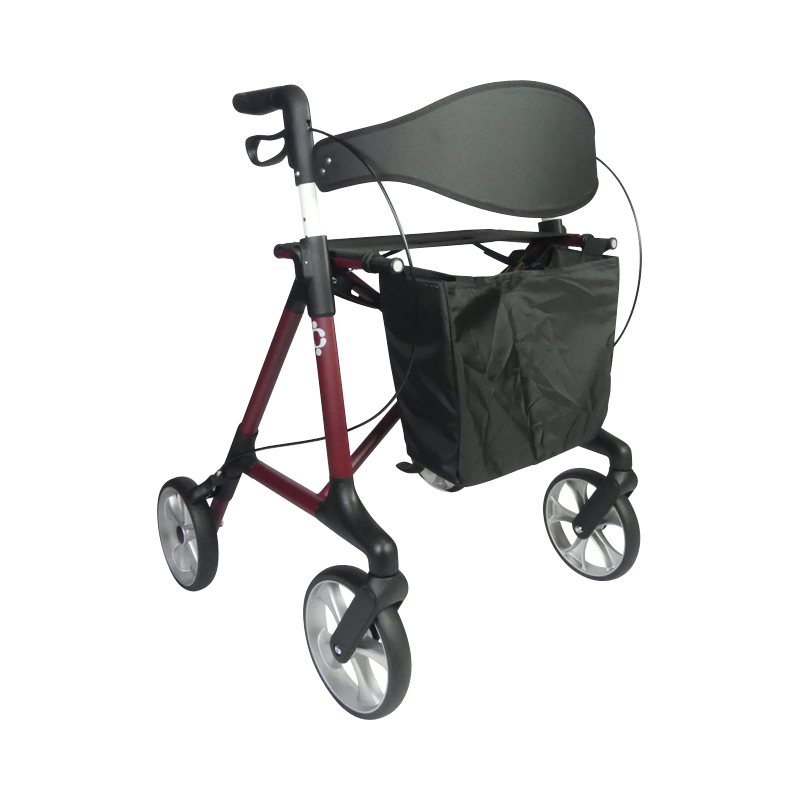 Rollator Magnus prune avec dossier et sac de transport, vue 3/4 - réf. 826322PRUNE