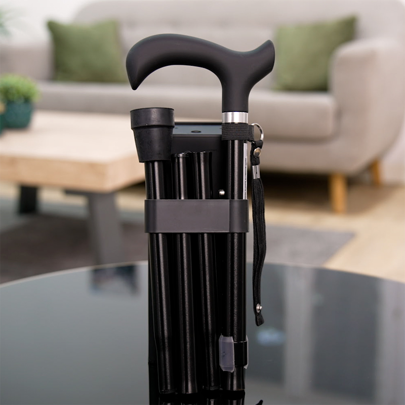 Canne de marche noire pliable en 4 compact