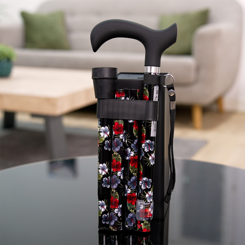 Canne de marche pliante en aluminium motif fleurs