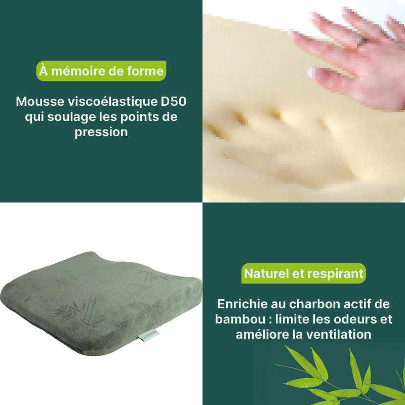 Mousse viscoélastique à mémoire de forme enrichie au charbon actif de bambou du coussin d’assise