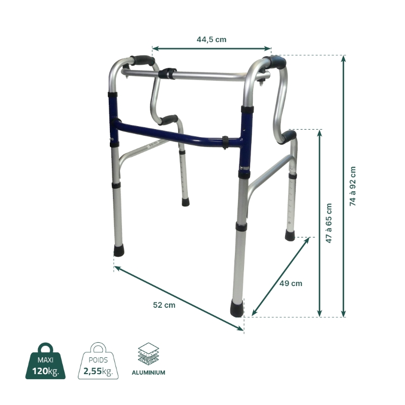 Dimensions du cadre de marche releveur pliant