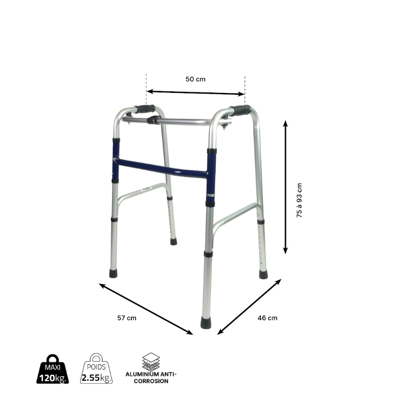 dimensions cadre de marche pliant sans roues