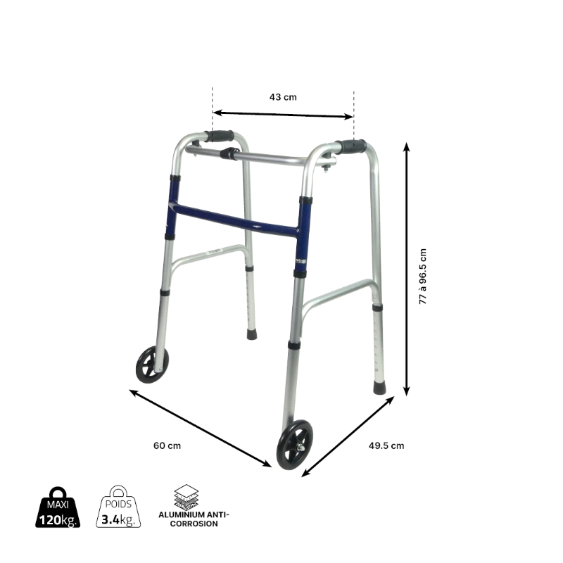 dimensions cadre de marche pliant avec roues