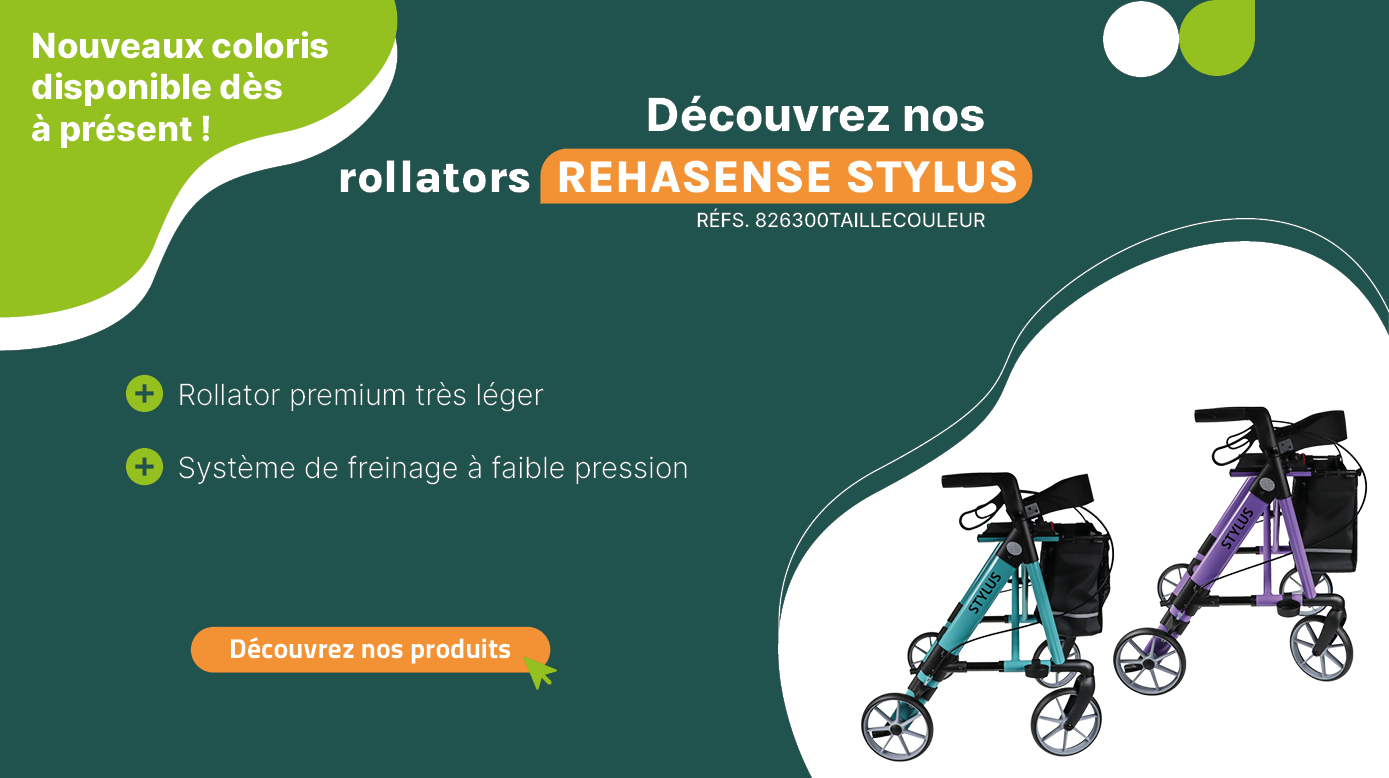 Rollator Rehasense Stylus bleu et violet – nouveaux coloris disponibles