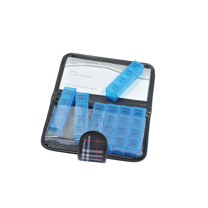 Pochette pilulier semainier Ergo ouverte avec ses 7 piluliers journaliers - réf. 817014